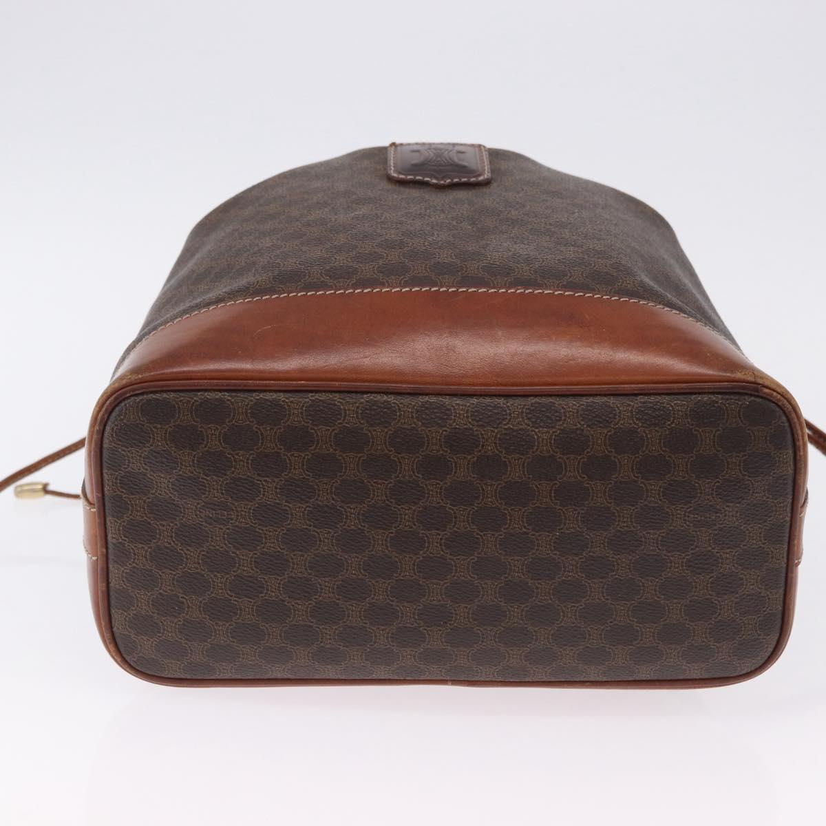 CELINE Macadam Canvas Shoulder Bag PVC Leather Brown Gold Auth 198250