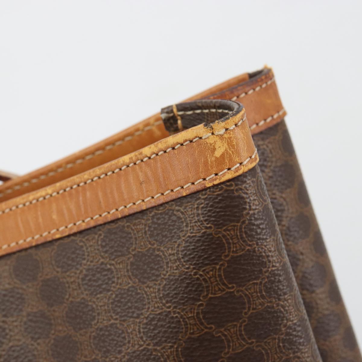 CELINE Macadam Canvas Tote Bag PVC Leather Brown Gold Auth 198251