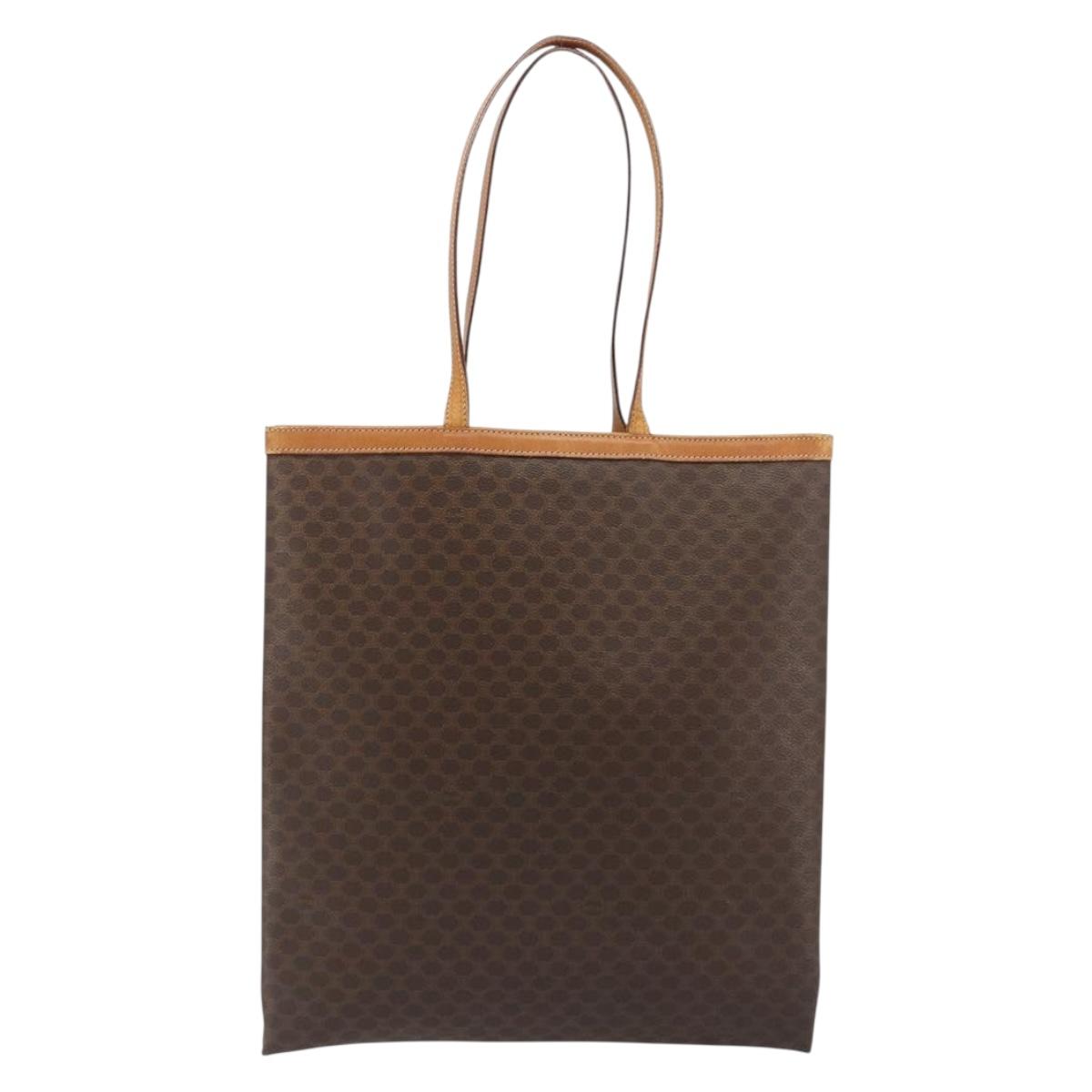 CELINE Macadam Canvas Tote Bag PVC Leather Brown Gold Auth 198251