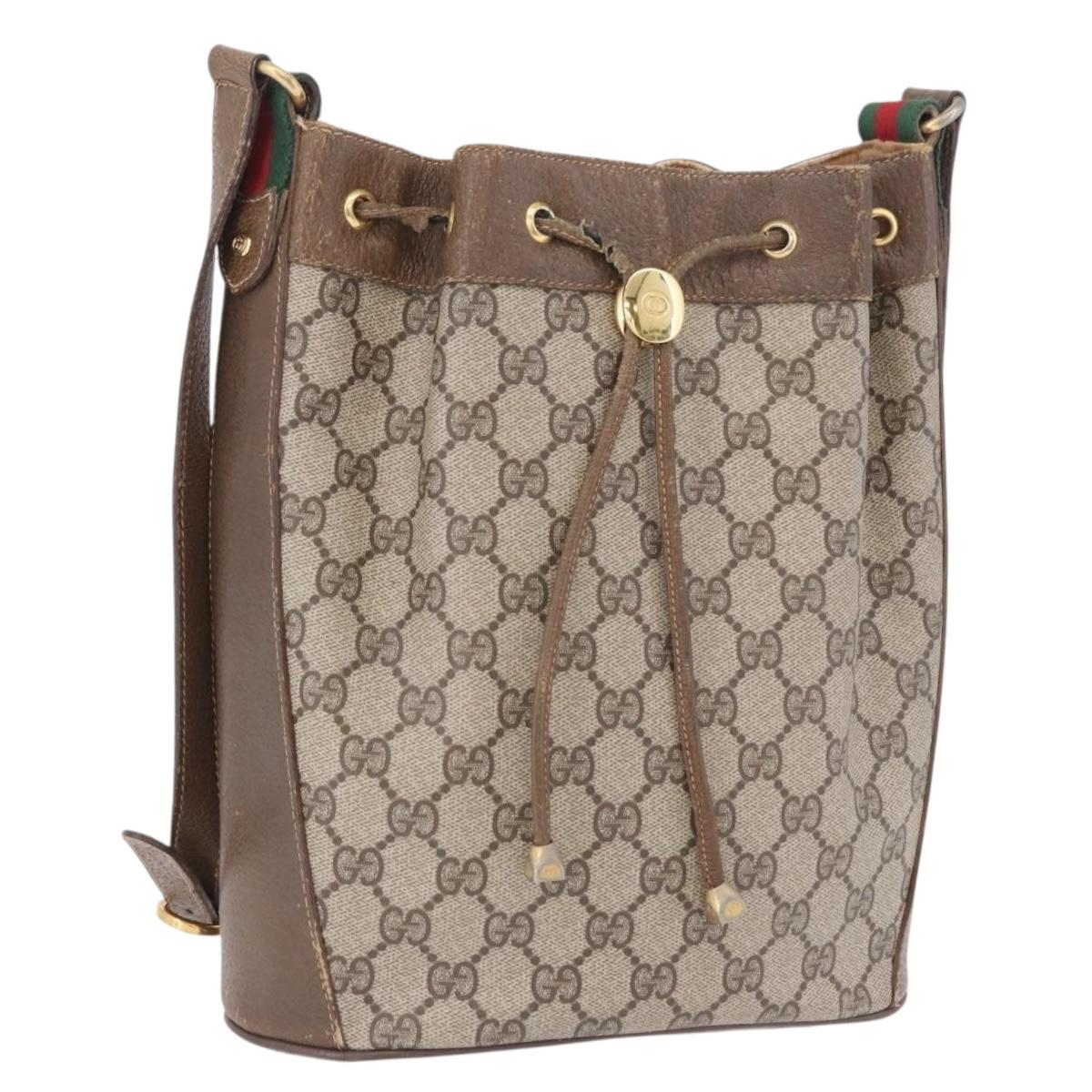 GUCCI GG Supreme Web Sherry Line Bag PVC Beige Gold 72 02 034 Auth 198252