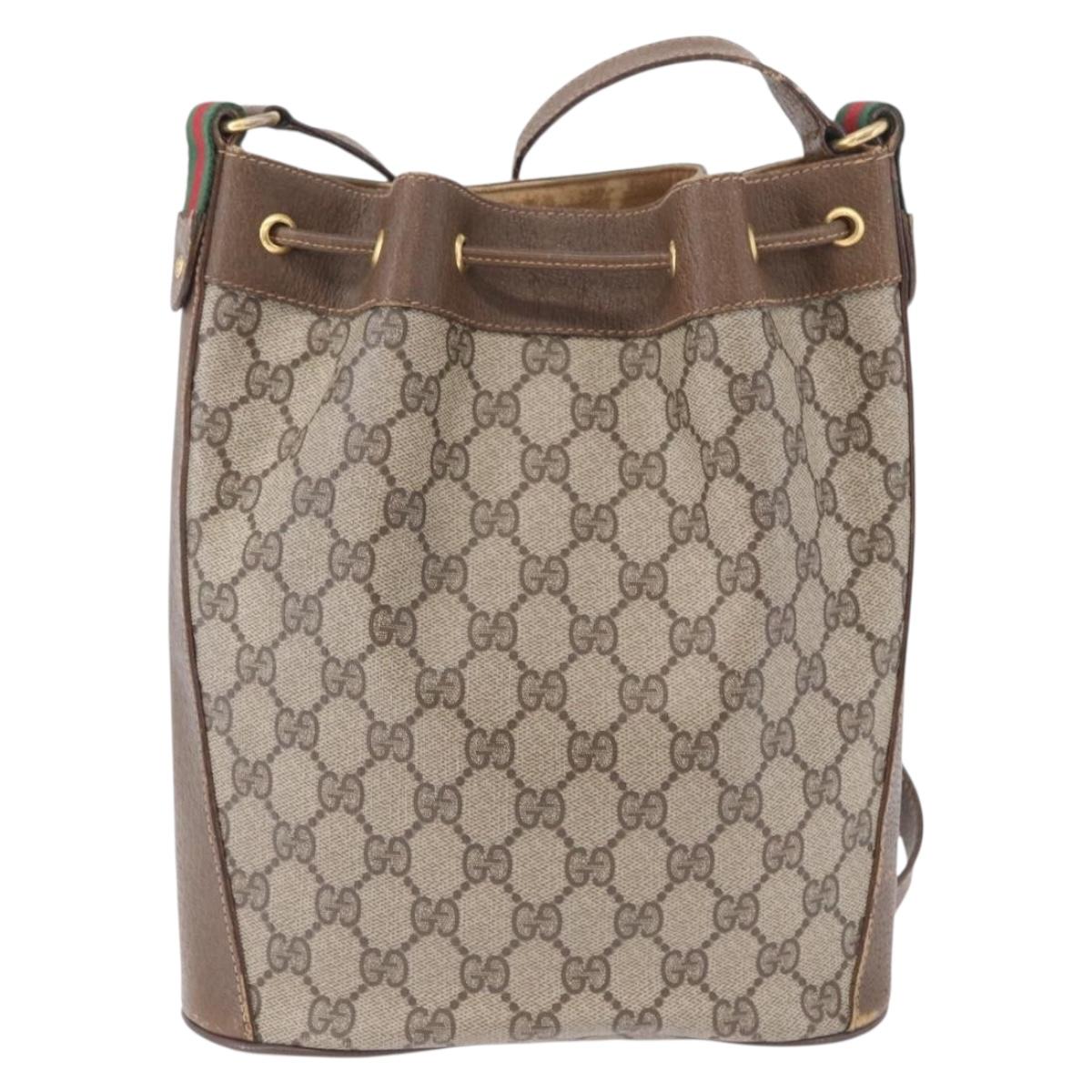 GUCCI GG Supreme Web Sherry Line Bag PVC Beige Gold 72 02 034 Auth 198252
