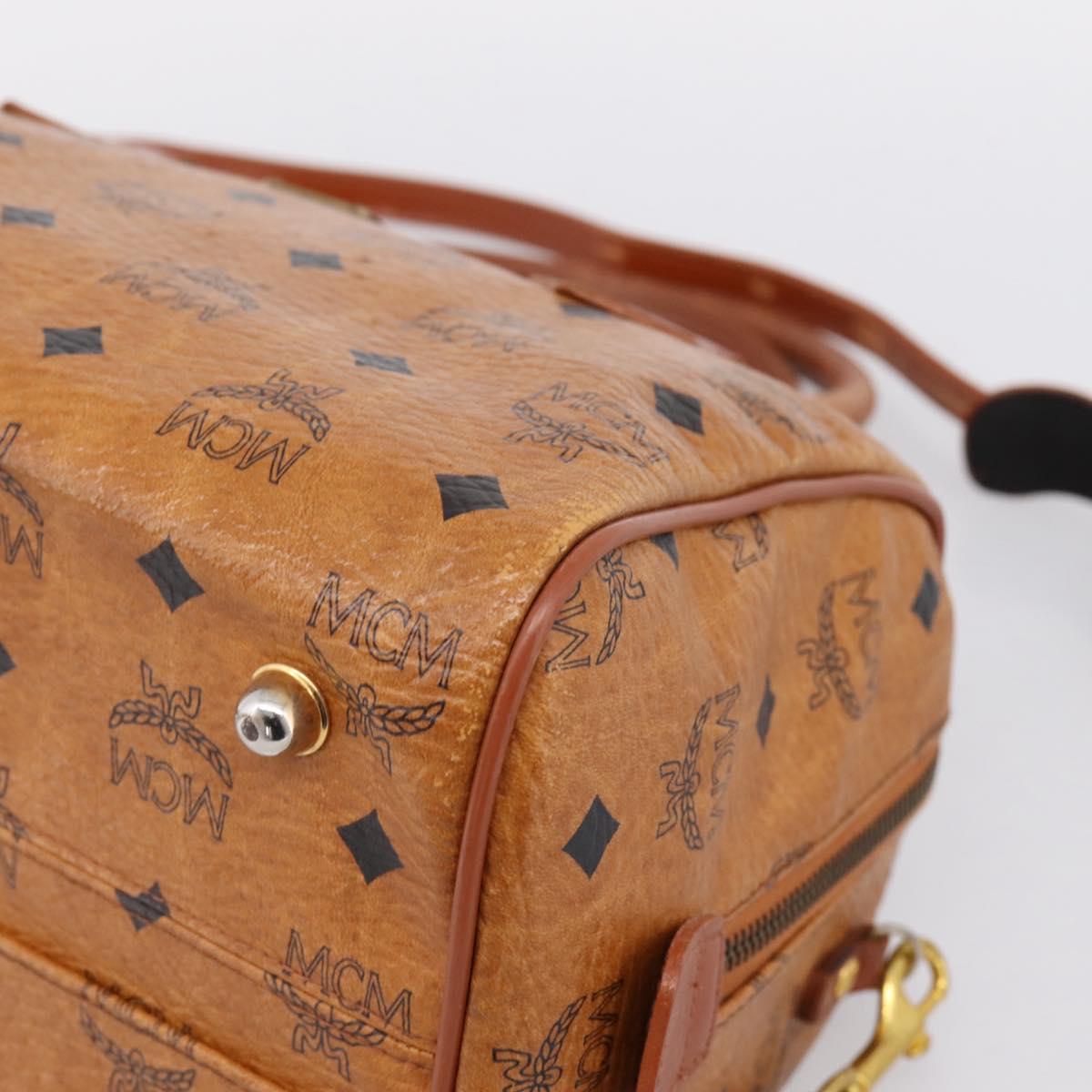 MCM Logogram Vicetos Boston Bag PVC Leather 2way Brown Gold Auth 198253