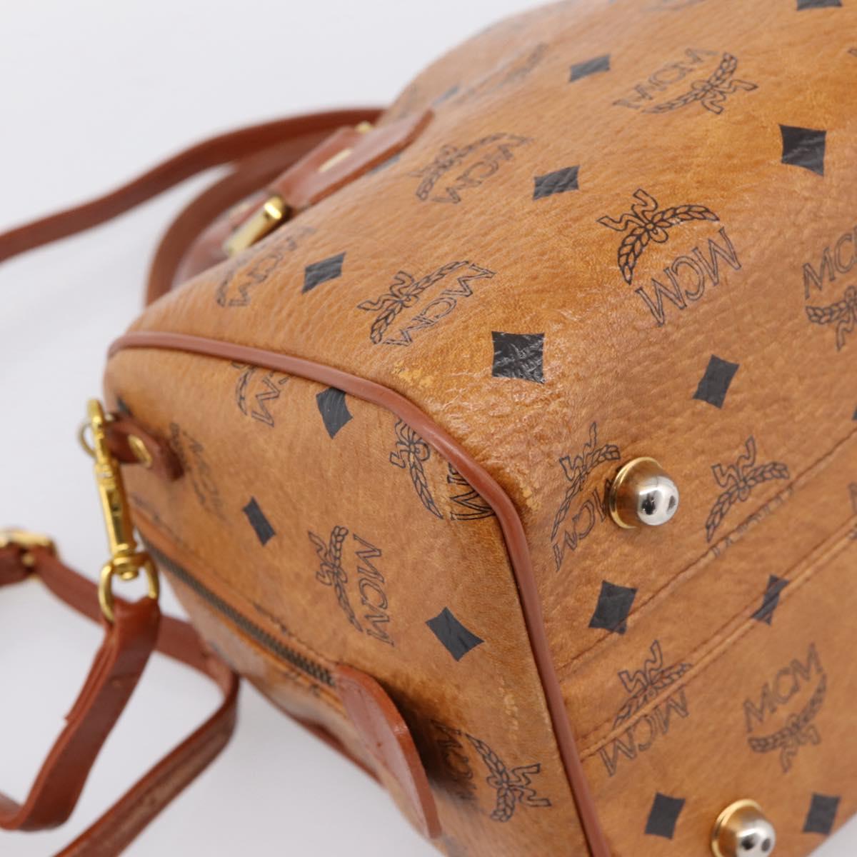 MCM Logogram Vicetos Boston Bag PVC Leather 2way Brown Gold Auth 198253