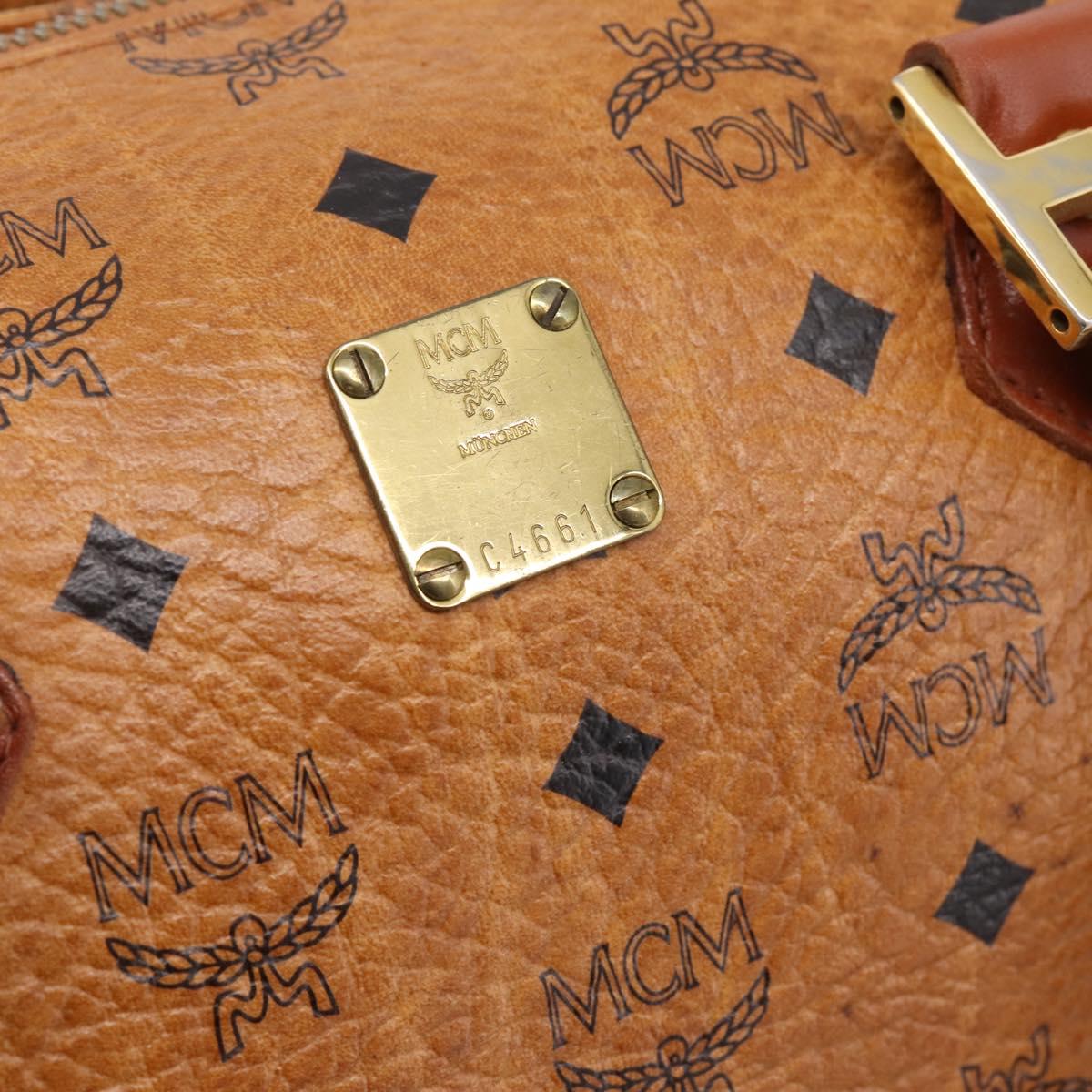MCM Logogram Vicetos Boston Bag PVC Leather 2way Brown Gold Auth 198253