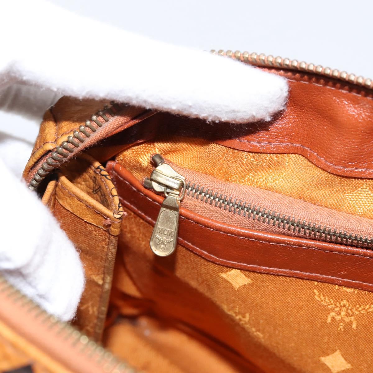 MCM Logogram Vicetos Boston Bag PVC Leather 2way Brown Gold Auth 198253