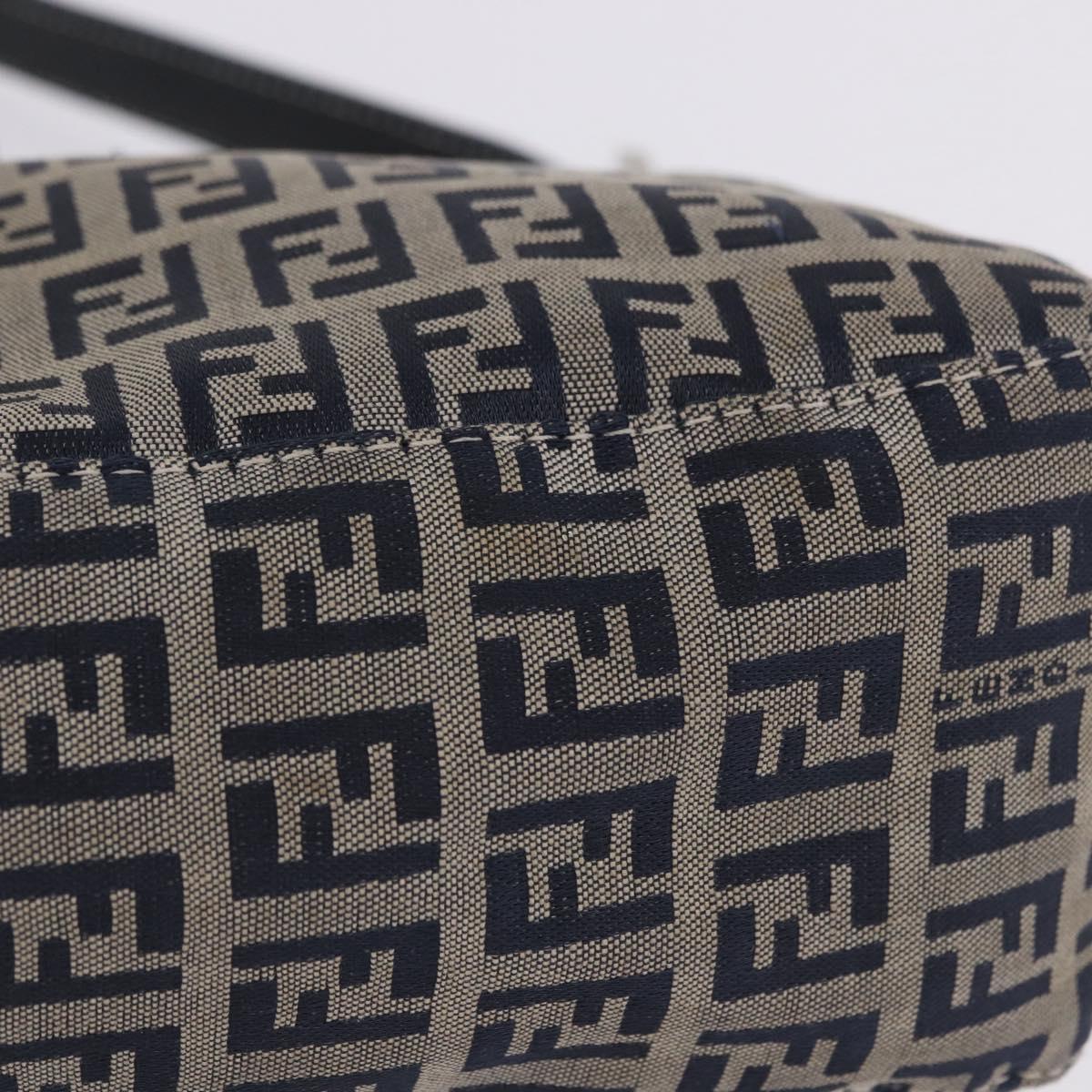 FENDI Zucchino Canvas Mamma Baguette Shoulder Bag Navy Silver Auth 198254V