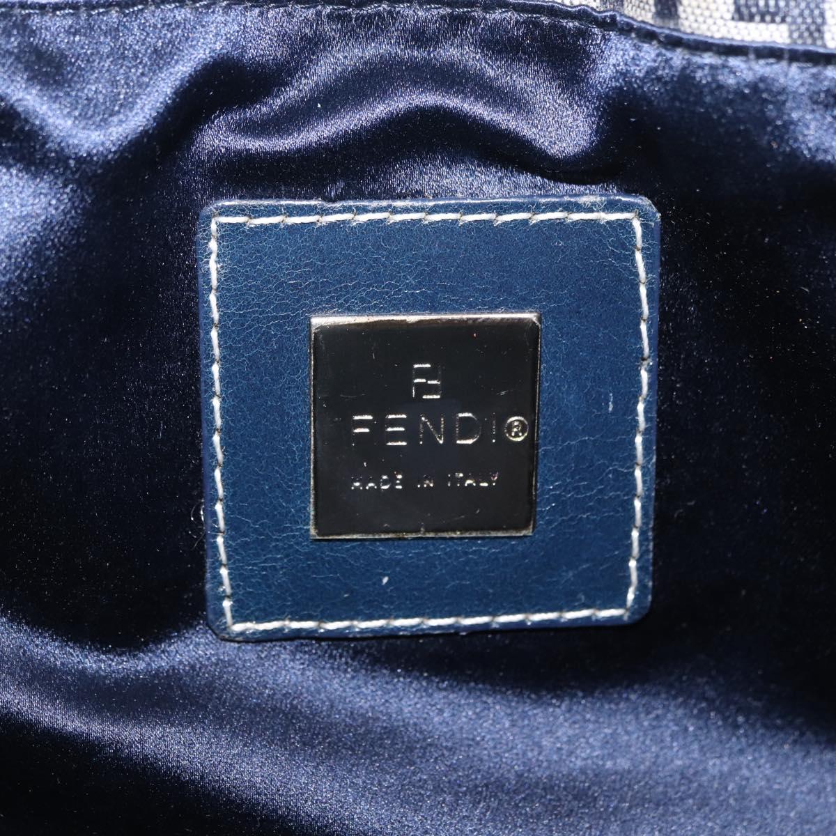 FENDI Zucchino Canvas Mamma Baguette Shoulder Bag Navy Silver Auth 198254V