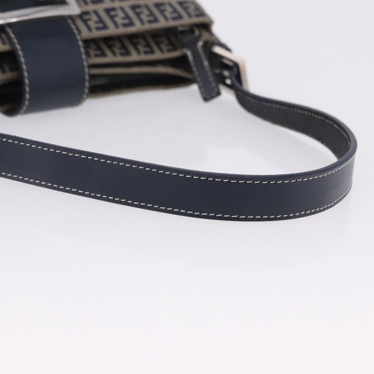 FENDI Zucchino Canvas Mamma Baguette Shoulder Bag Navy Silver Auth 198254V