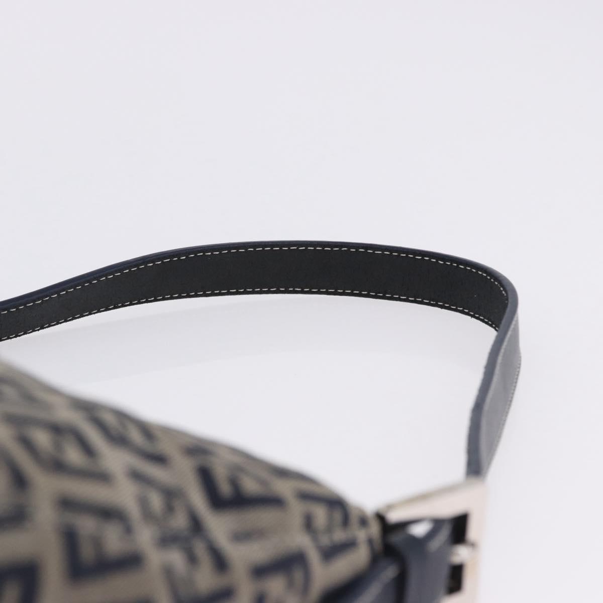 FENDI Zucchino Canvas Mamma Baguette Shoulder Bag Navy Silver Auth 198254V