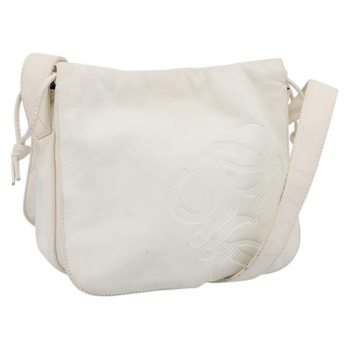 LOEWE Shoulder Bag Leather White Gold Auth 198255