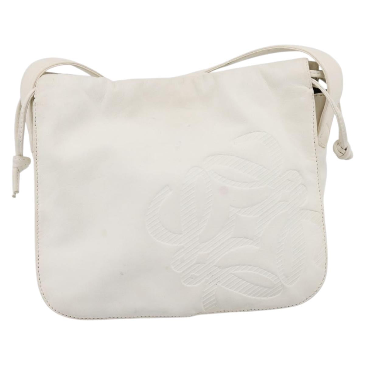 LOEWE Shoulder Bag Leather White Gold Auth 198255
