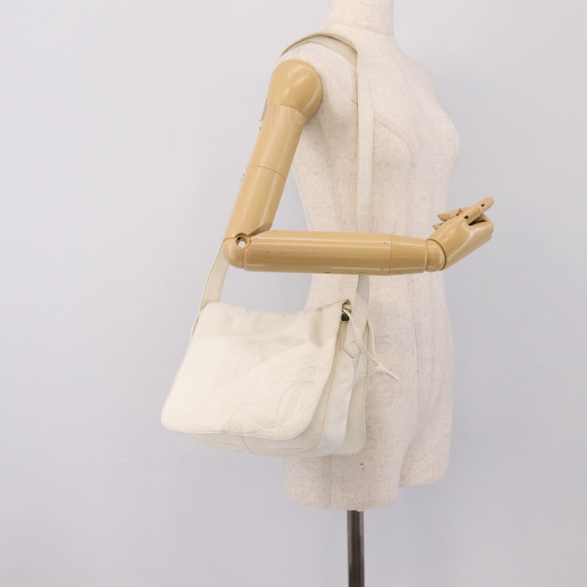LOEWE Shoulder Bag Leather White Gold Auth 198255