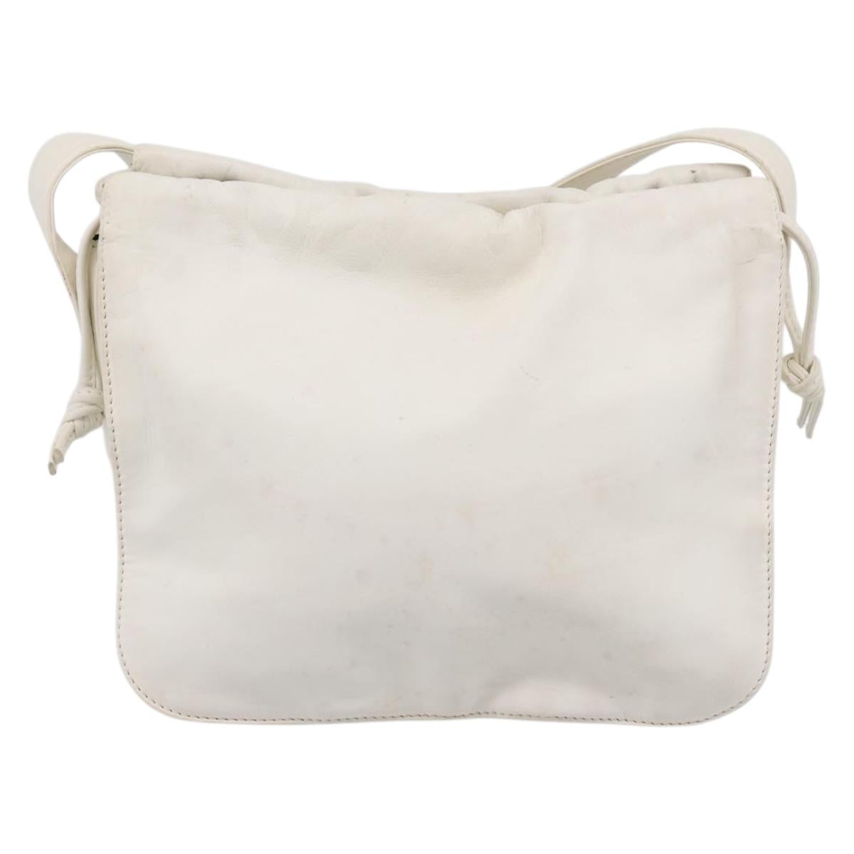 LOEWE Shoulder Bag Leather White Gold Auth 198255