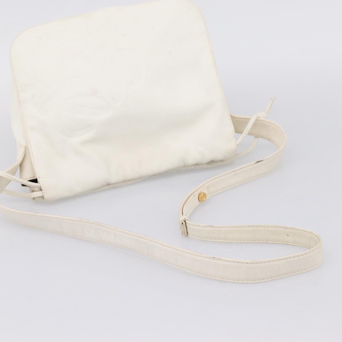 LOEWE Shoulder Bag Leather White Gold Auth 198255
