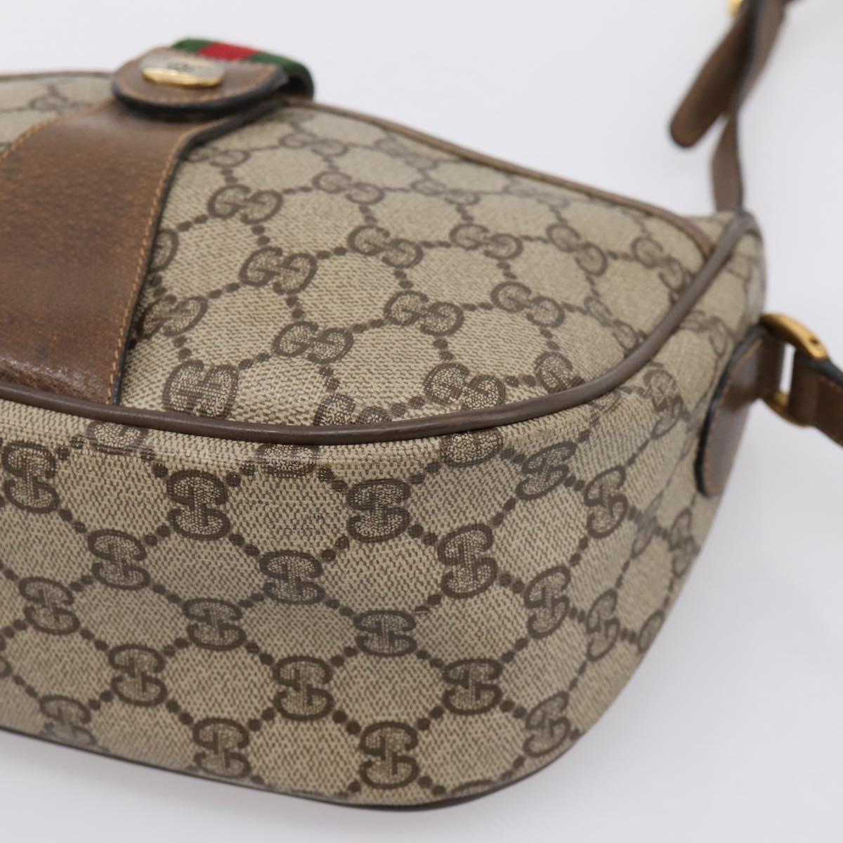 GUCCI GG Supreme Web Sherry Line Bag PVC Beige Gold 89 02 032 Auth 198257
