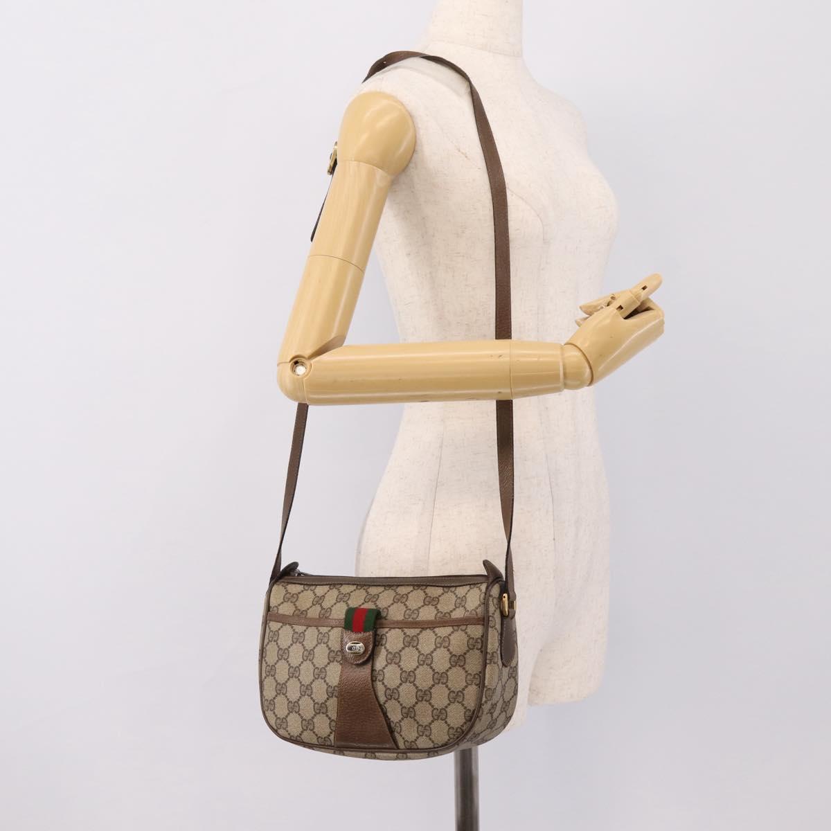 GUCCI GG Supreme Web Sherry Line Bag PVC Beige Gold 89 02 032 Auth 198257