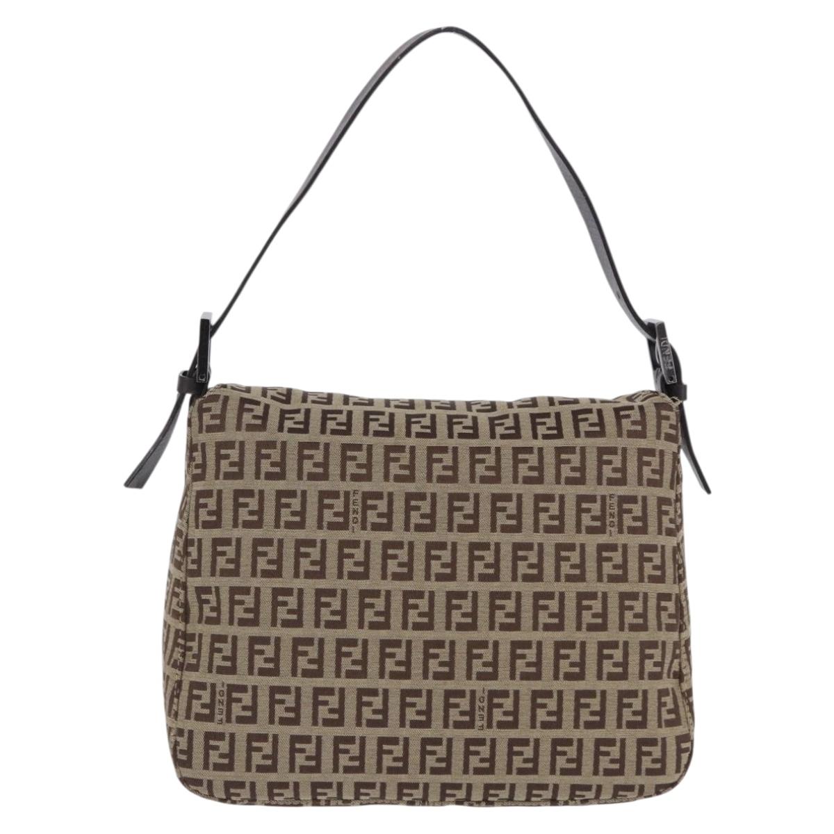 FENDI Zucchino Canvas Mamma Baguette Shoulder Bag Beige 8BR004 Auth 198258V