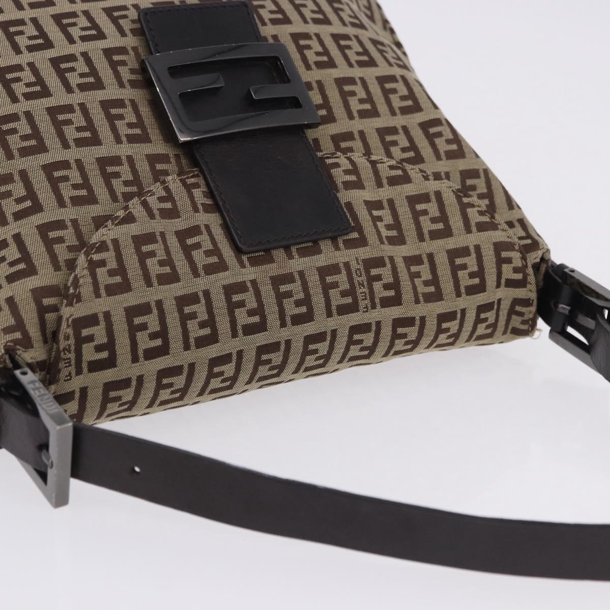 FENDI Zucchino Canvas Mamma Baguette Shoulder Bag Beige 8BR004 Auth 198258V