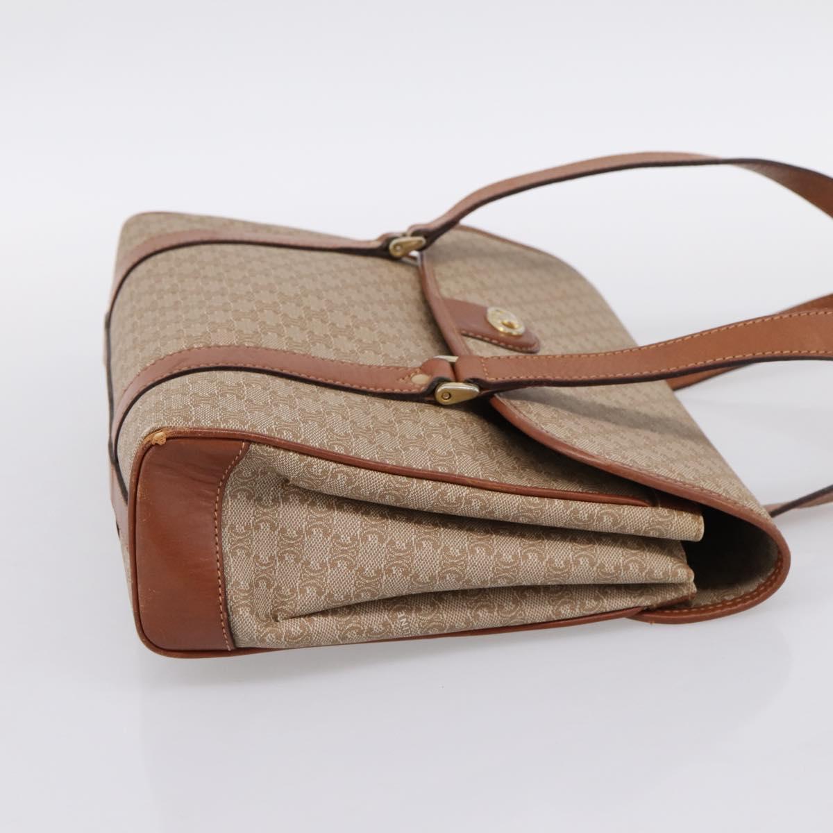 CELINE Macadam Canvas Hand Bag PVC Beige Gold Auth 198262