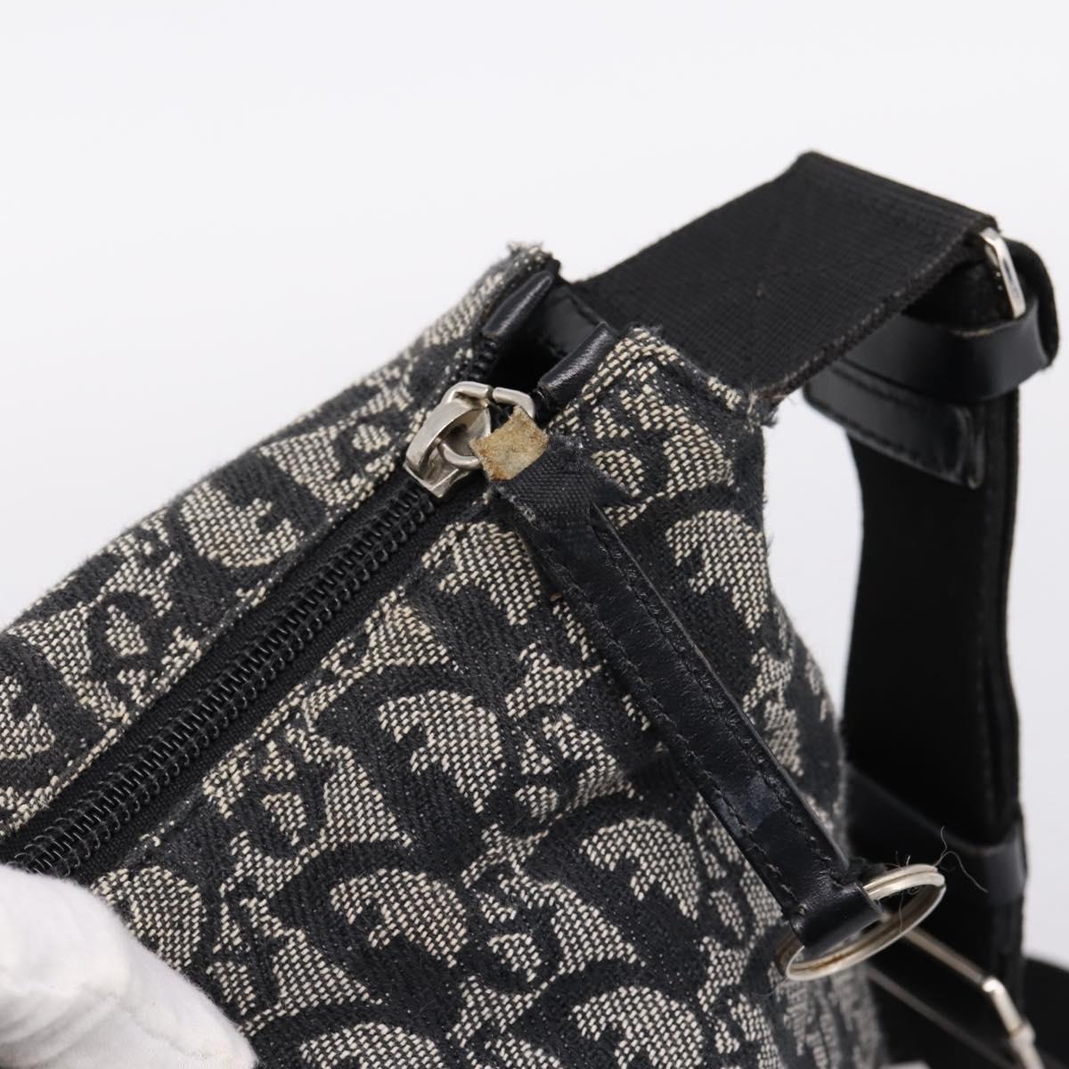 Christian Dior Trotter Canvas Shoulder Bag Navy Silver Auth 198263