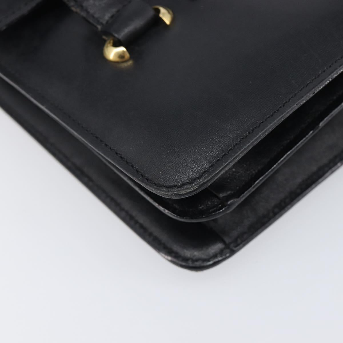 CELINE Hand Bag Leather Black Gold Auth 198264