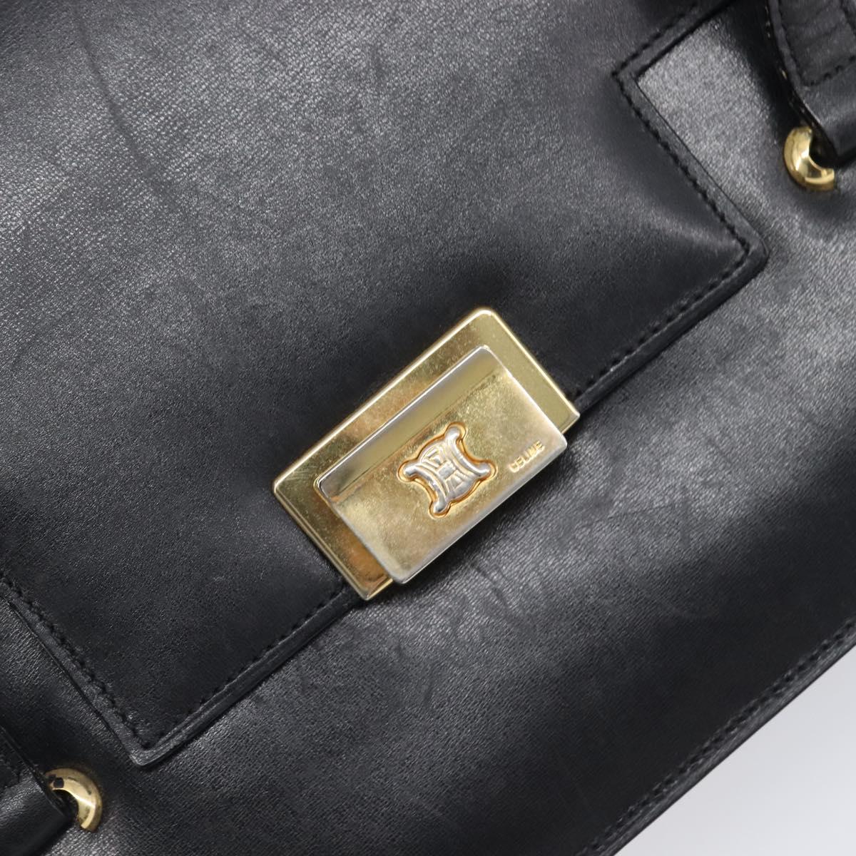 CELINE Hand Bag Leather Black Gold Auth 198264