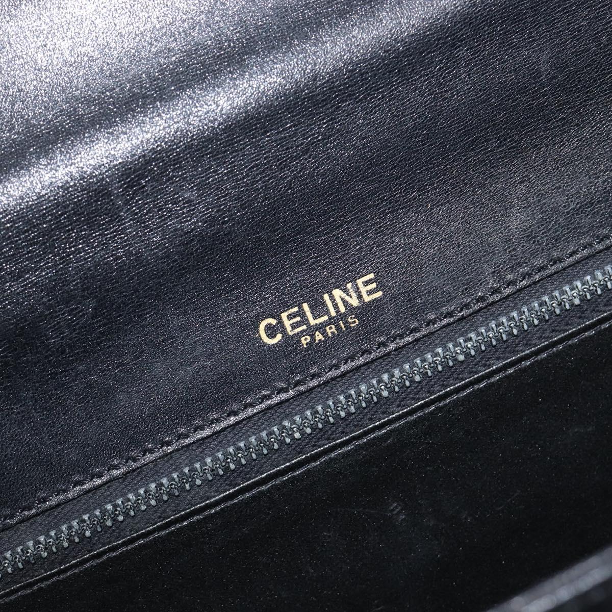 CELINE Hand Bag Leather Black Gold Auth 198264