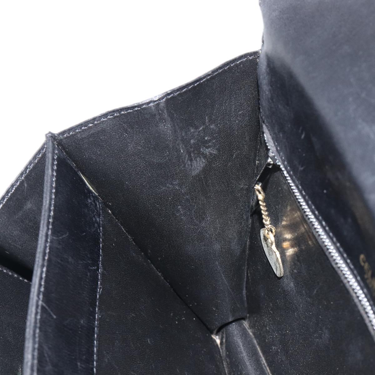 CELINE Hand Bag Leather Black Gold Auth 198264
