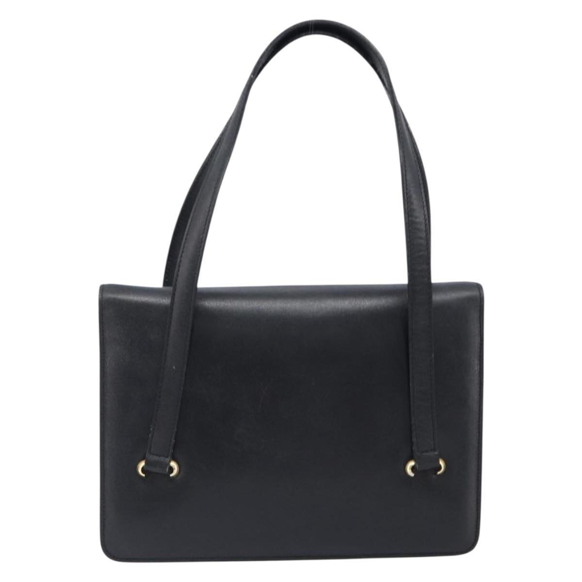 CELINE Hand Bag Leather Black Gold Auth 198264