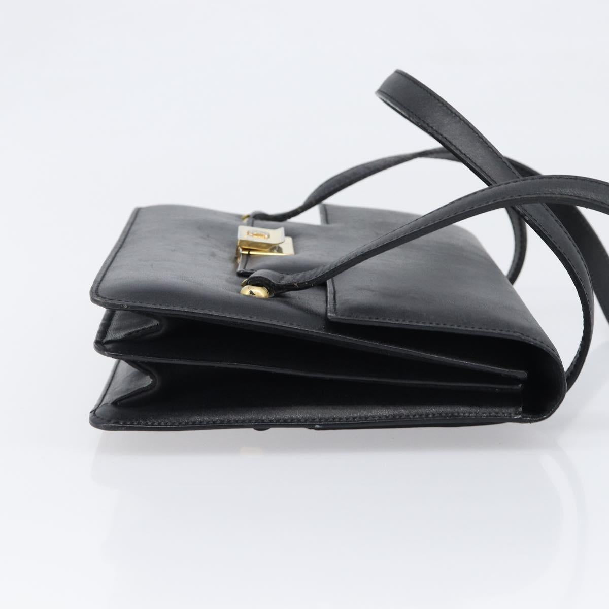 CELINE Hand Bag Leather Black Gold Auth 198264