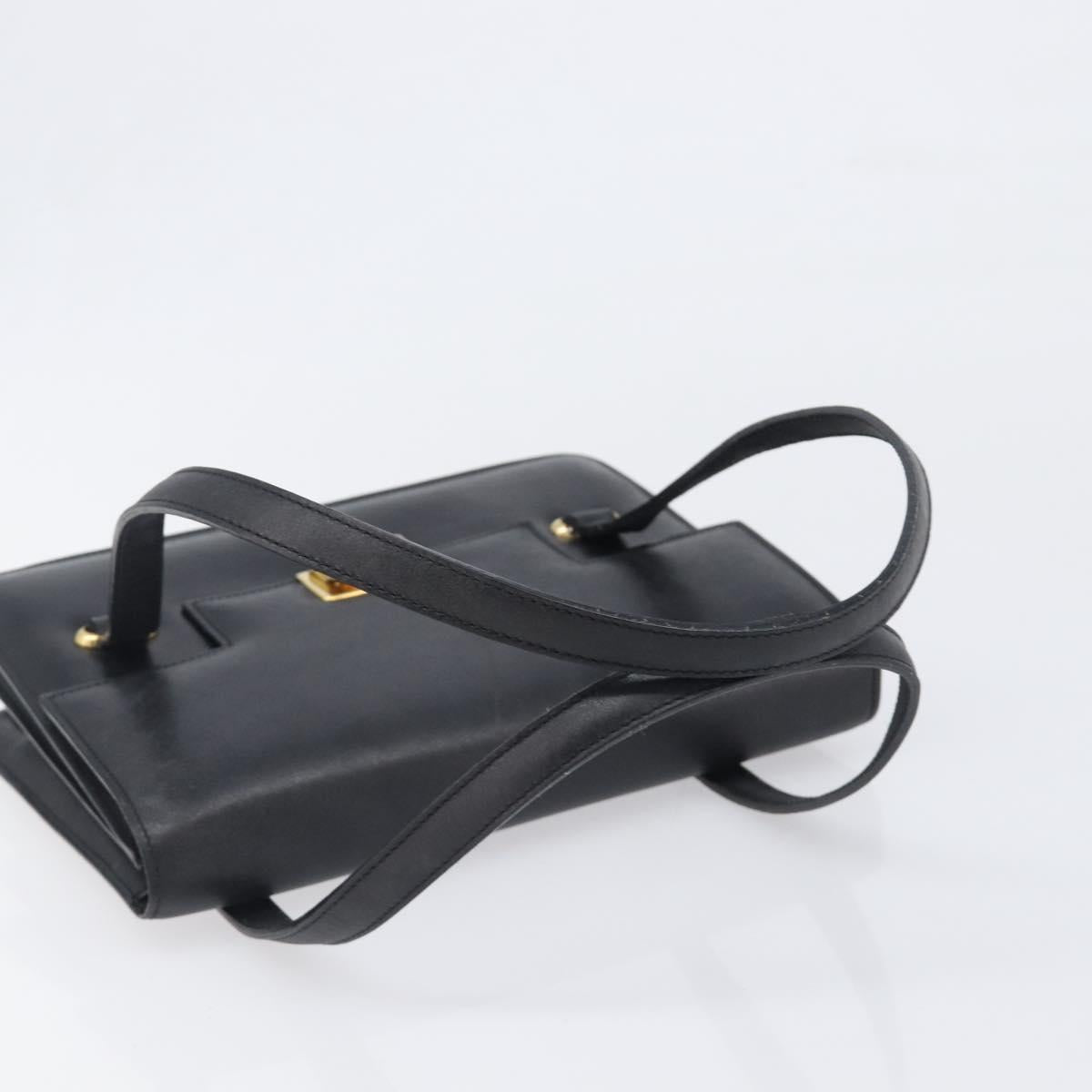 CELINE Hand Bag Leather Black Gold Auth 198264