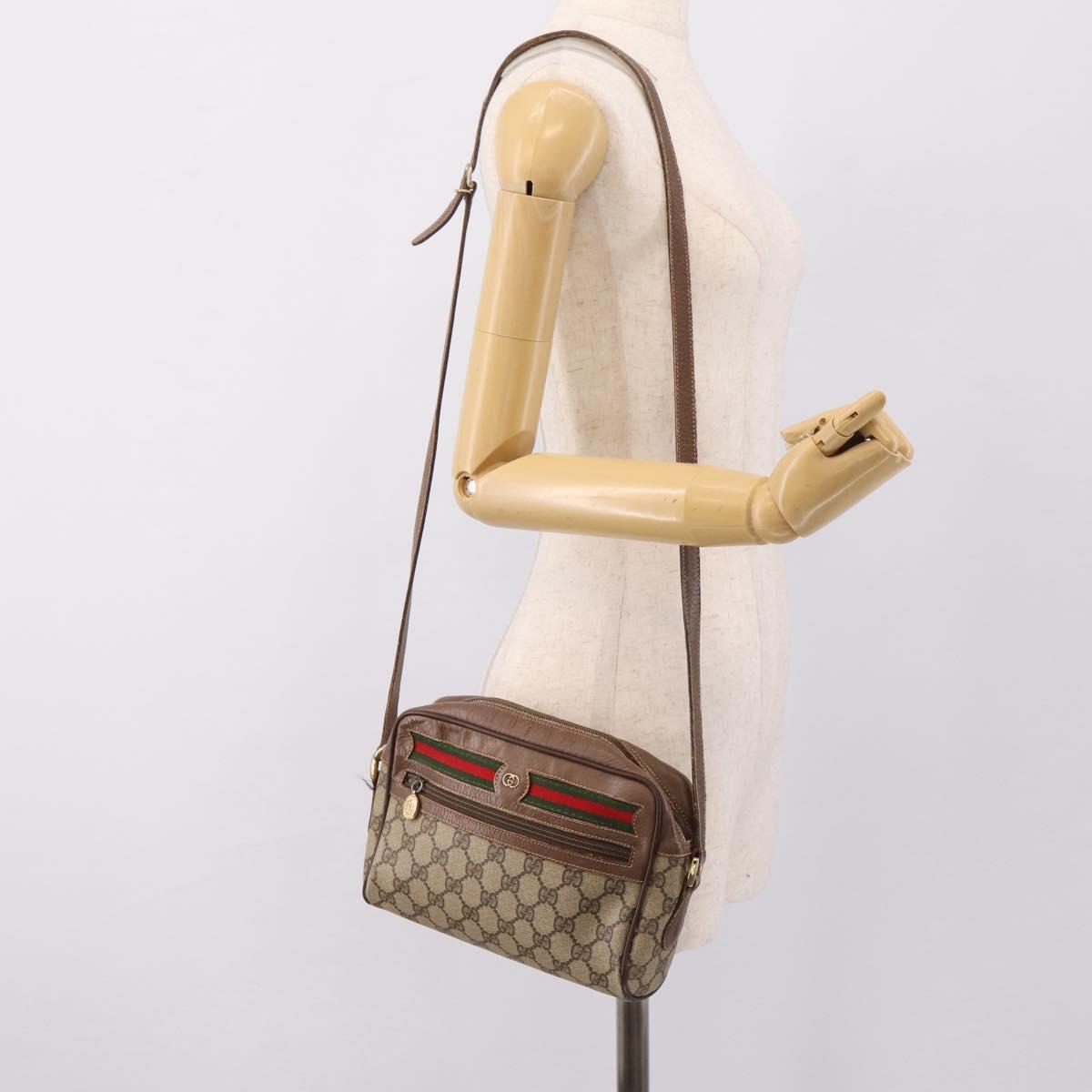 GUCCI GG Supreme Web Sherry Line Bag PVC Beige Gold 001 44 6655 Auth 198265