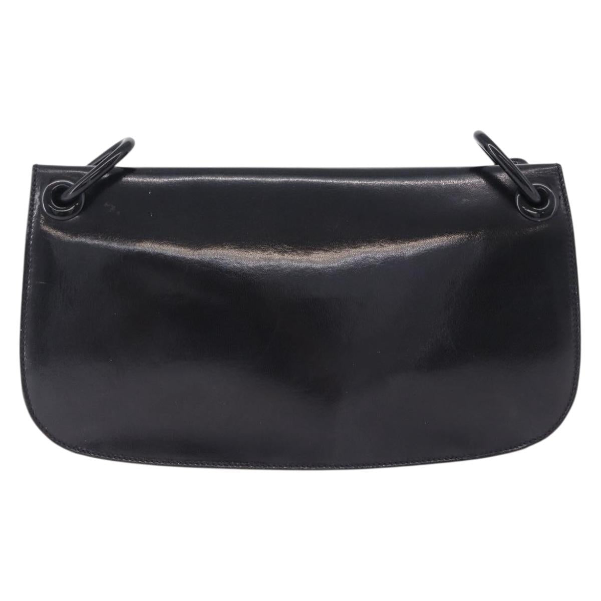 PRADA Chain Shoulder Bag Leather Black Auth 198267V