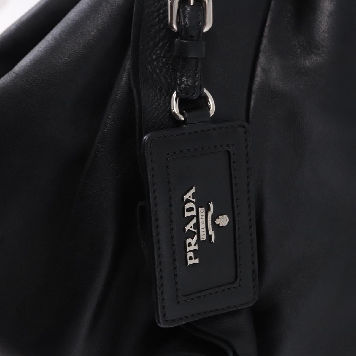 PRADA Hand Bag Leather Black Silver Auth 198268V