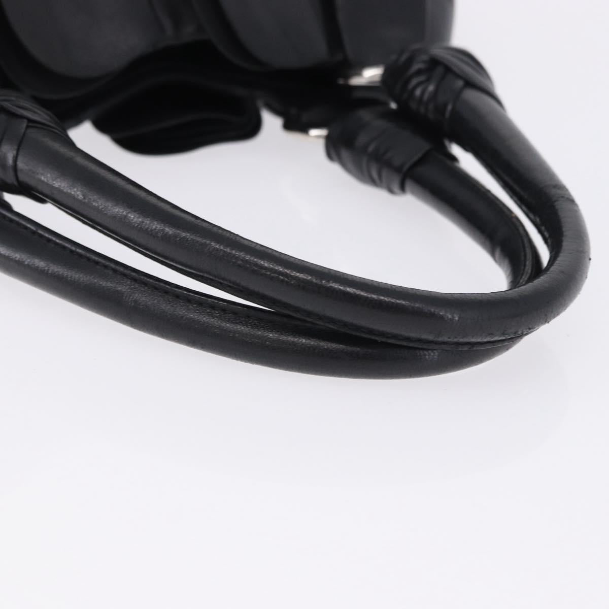 PRADA Hand Bag Leather Black Silver Auth 198268V