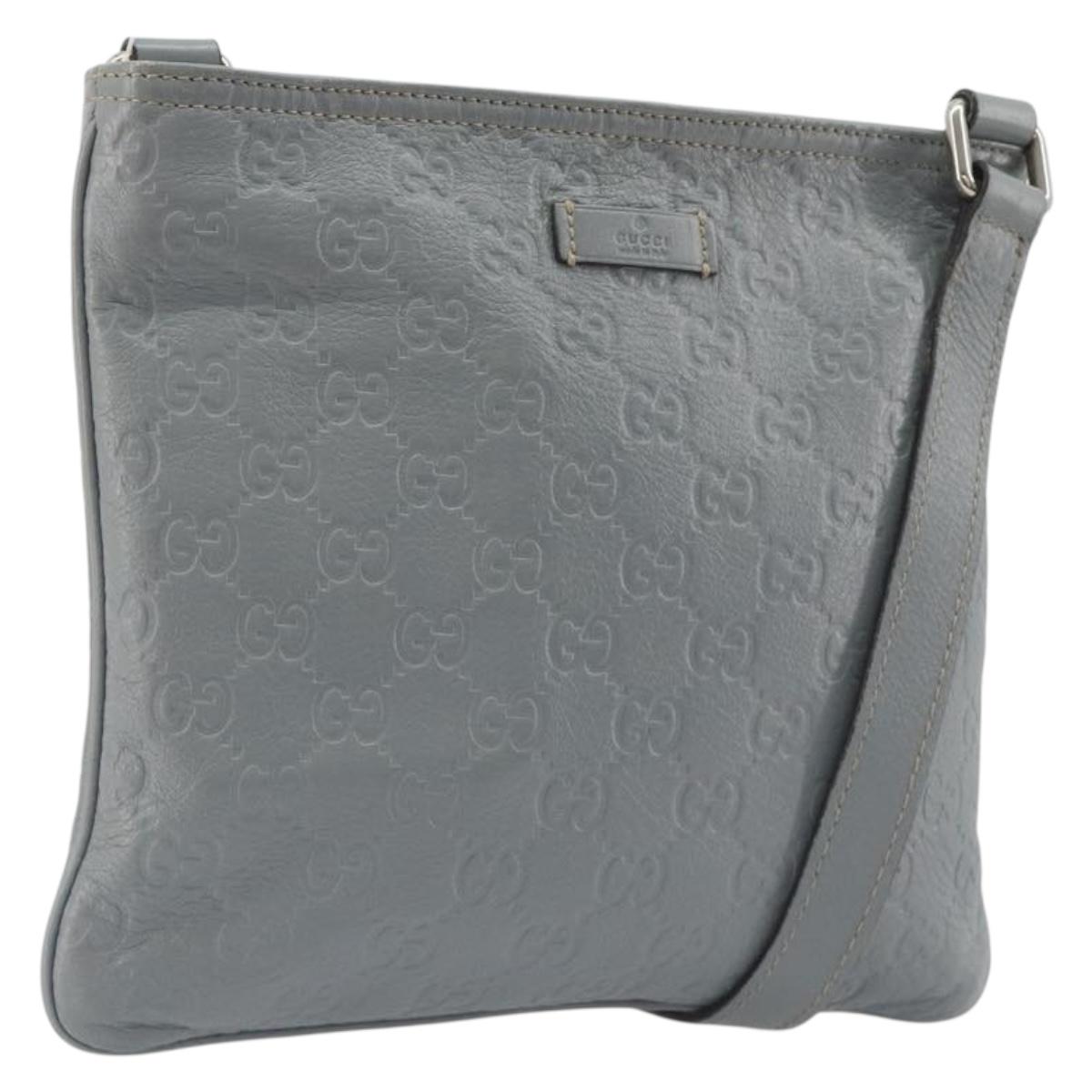GUCCI Guccissima GG Canvas Shoulder Bag Leather Gray Gold 201538 Auth 198273A