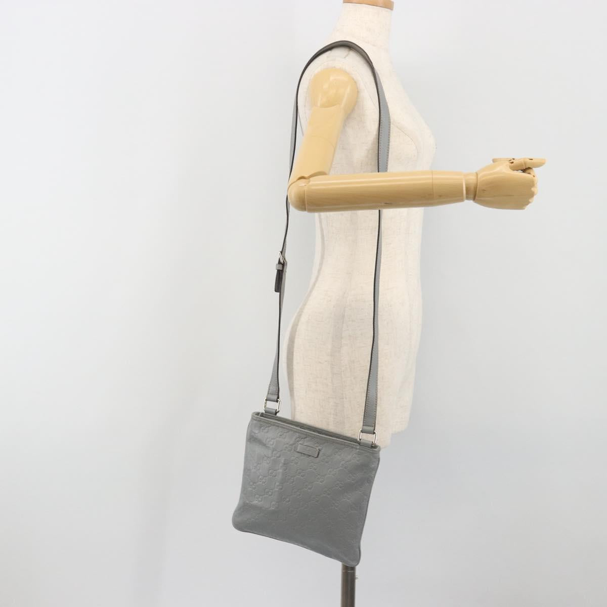 GUCCI Guccissima GG Canvas Shoulder Bag Leather Gray Gold 201538 Auth 198273A