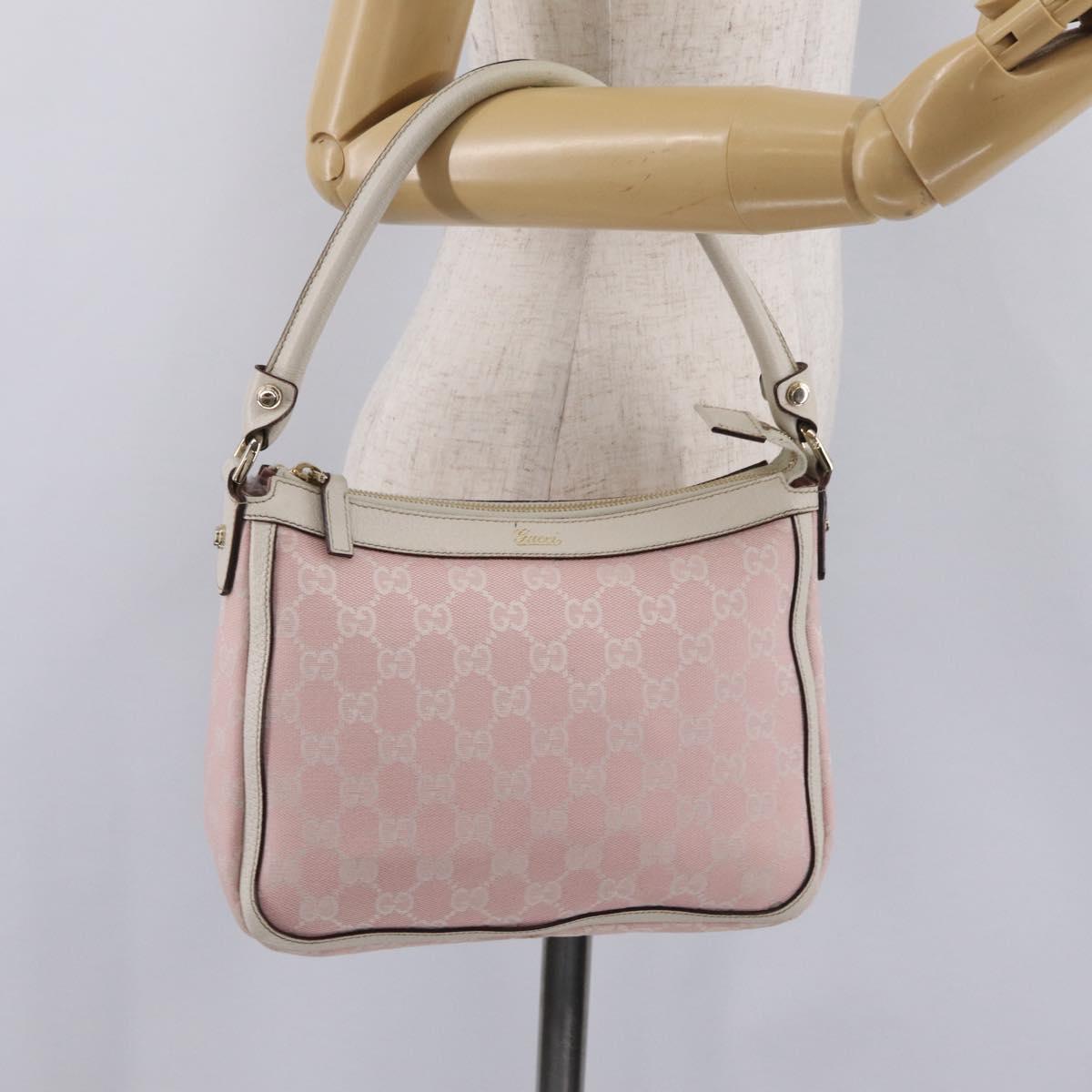 GUCCI GG Canvas Abbey Shoulder Bag Pink Gold Tone 146244 Auth 198274V