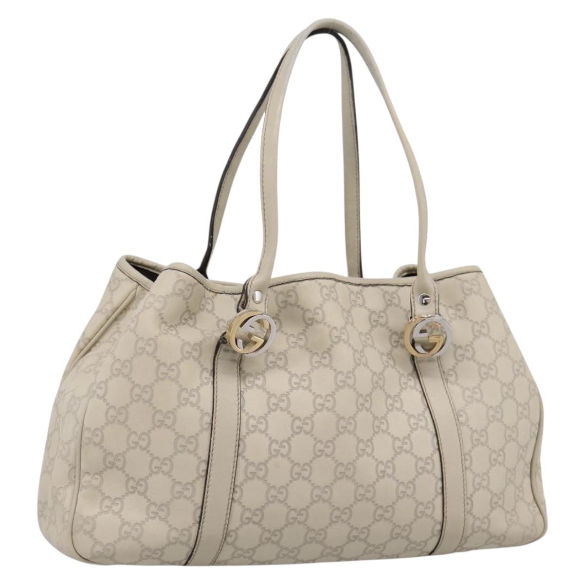 GUCCI GG Canvas Miss GG Guccissima Bag Leather Ivory Silver 232957 Auth 198276V