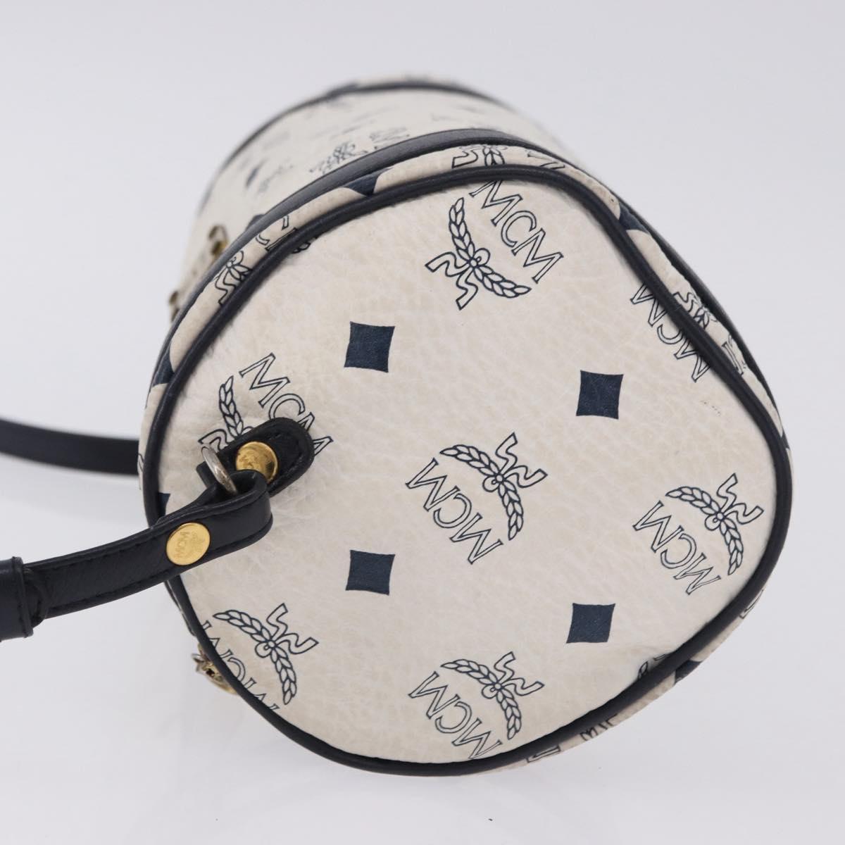 MCM Vicetos Logogram Shoulder Bag PVC White Gold Auth 198277