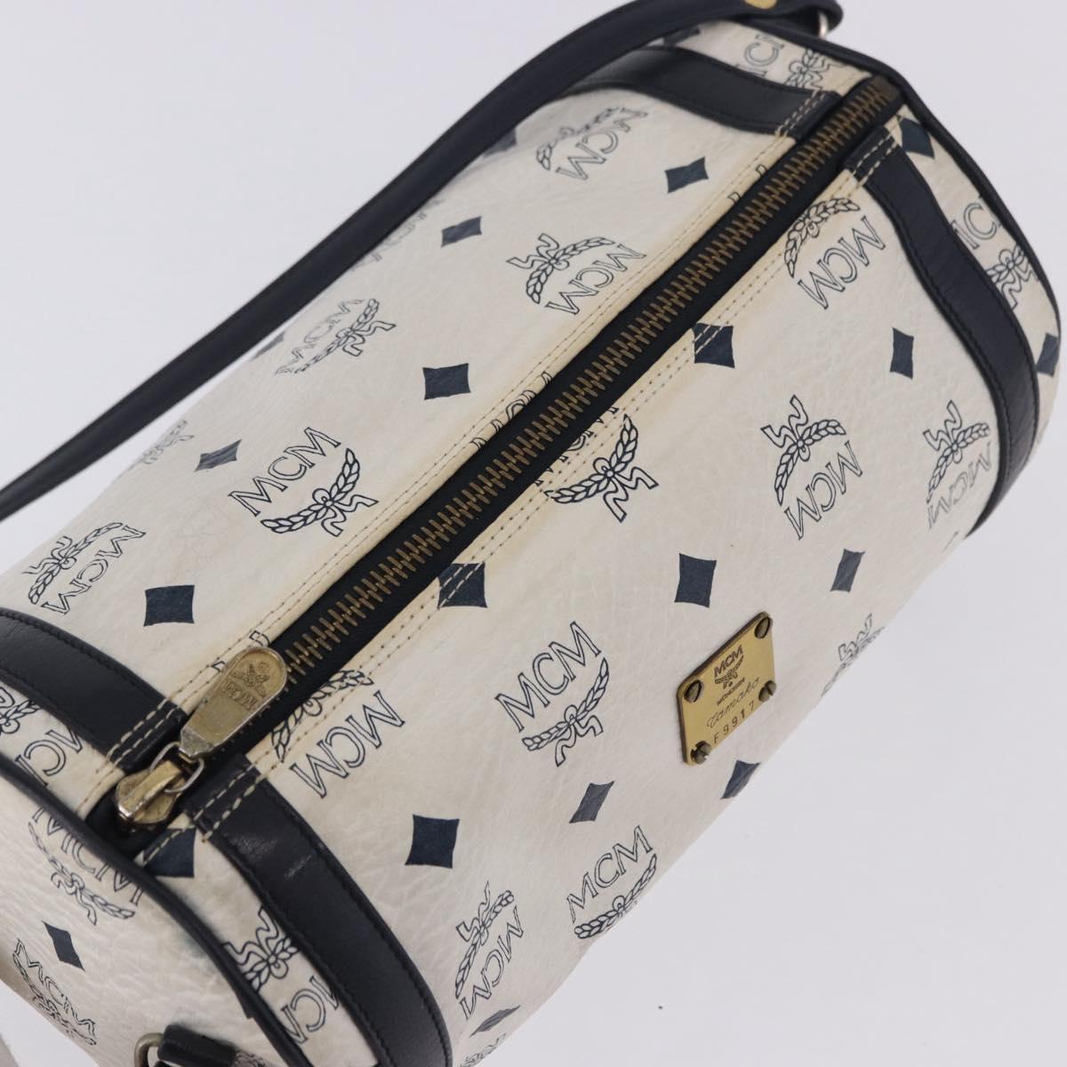 MCM Vicetos Logogram Shoulder Bag PVC White Gold Auth 198277