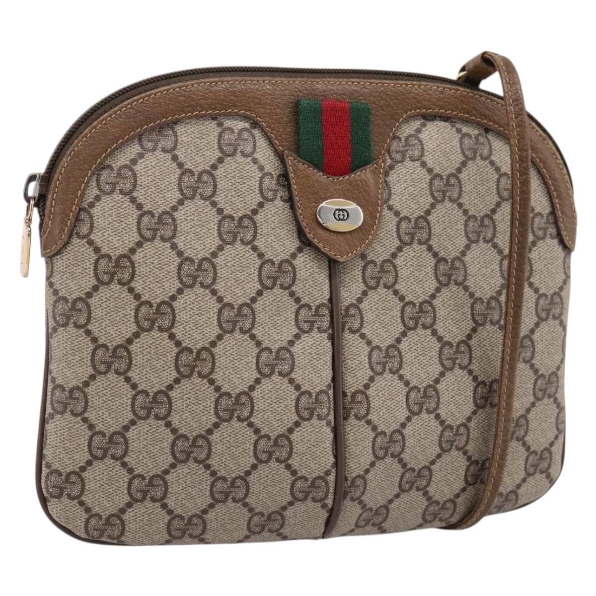 GUCCI GG Supreme Web Sherry Line Bag PVC Beige Gold 68 02 047 Auth 198279