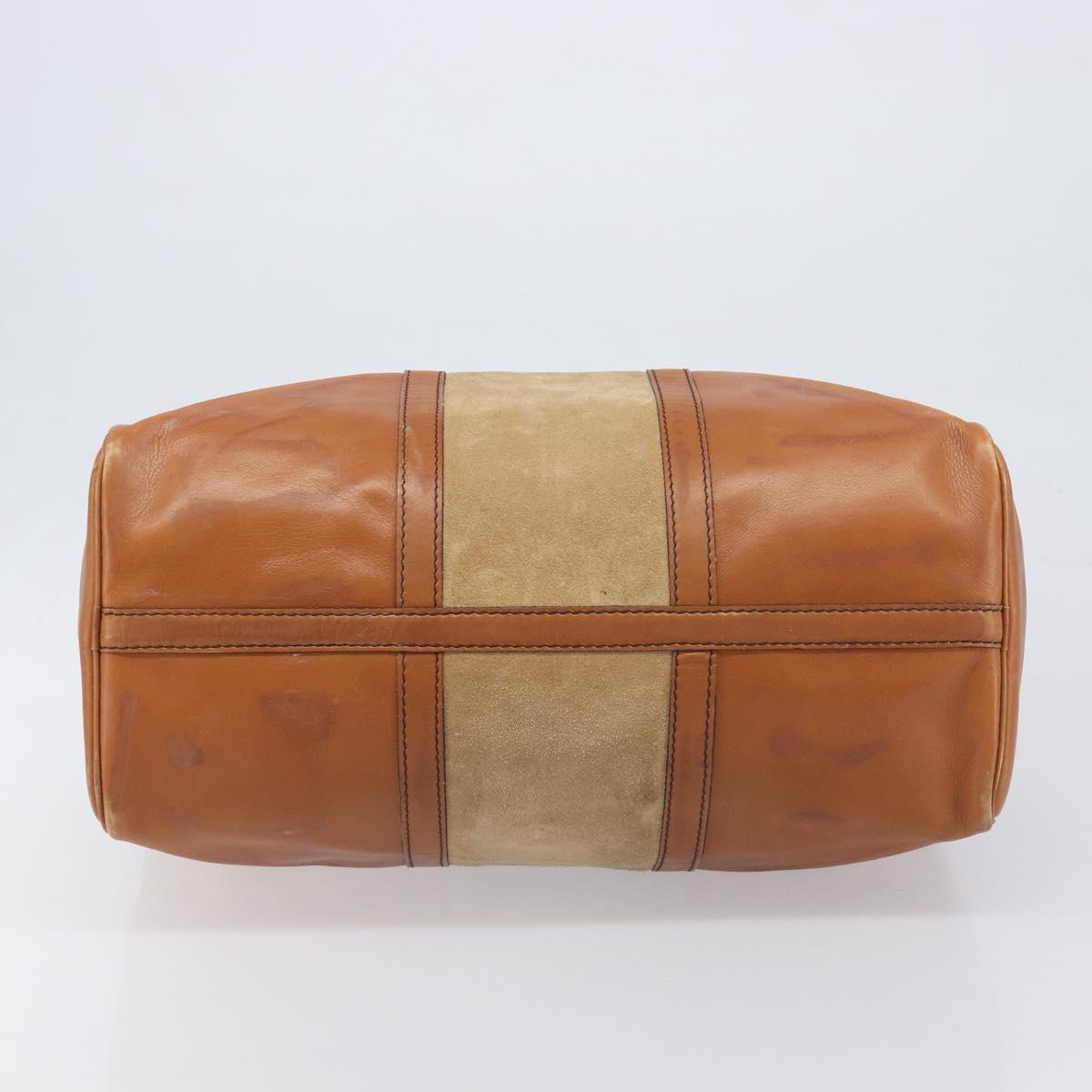 Christian Dior Boston Bag Suede Leather Gold Brown Auth 198280
