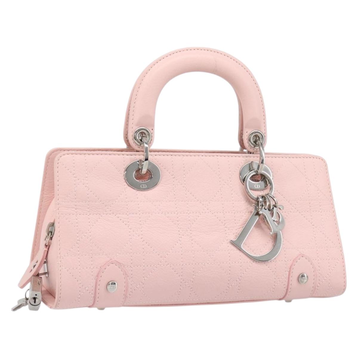 Christian Dior Cannage Lady D Joy Hand Bag Leather Pink Silver Auth 198283SAM