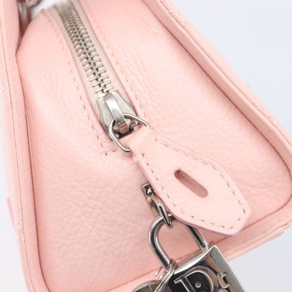 Christian Dior Cannage Lady D Joy Hand Bag Leather Pink Silver Auth 198283SAM