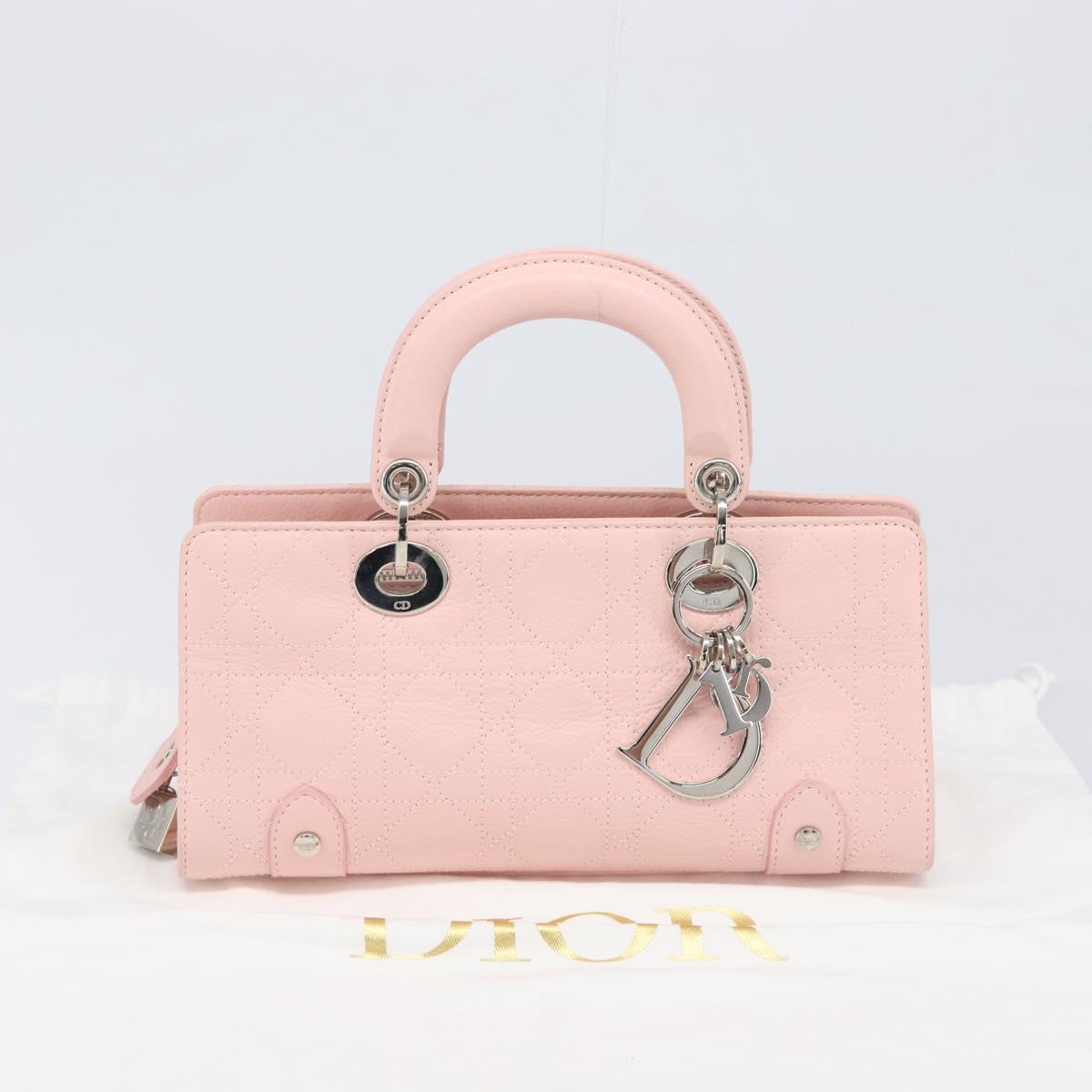 Christian Dior Cannage Lady D Joy Hand Bag Leather Pink Silver Auth 198283SAM