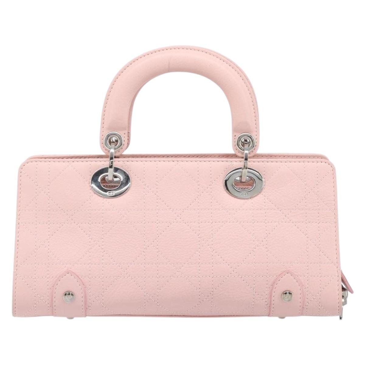 Christian Dior Cannage Lady D Joy Hand Bag Leather Pink Silver Auth 198283SAM