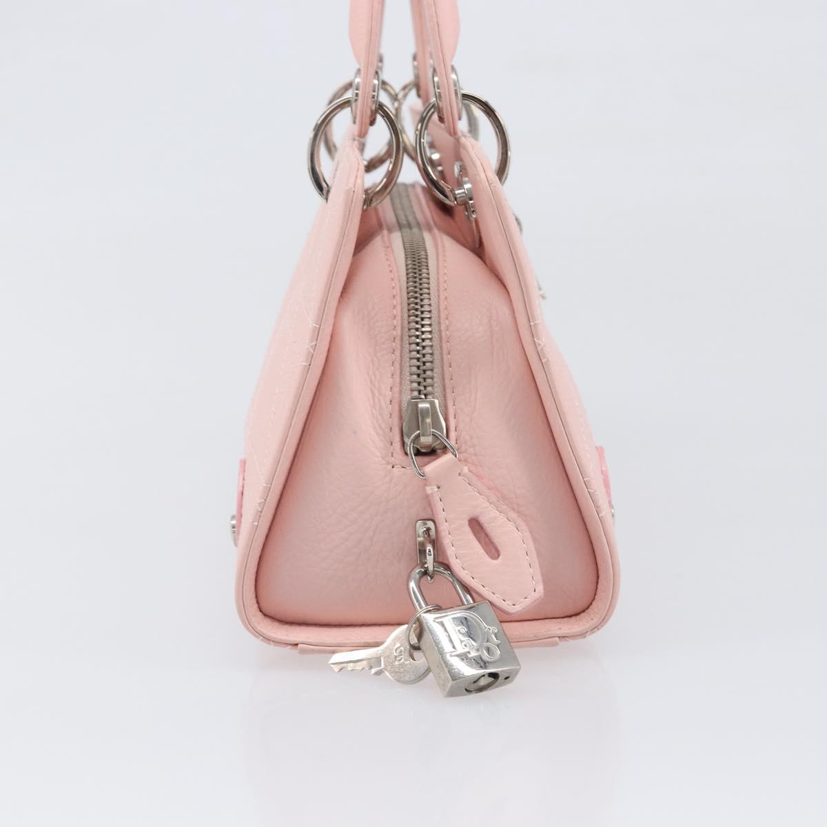 Christian Dior Cannage Lady D Joy Hand Bag Leather Pink Silver Auth 198283SAM