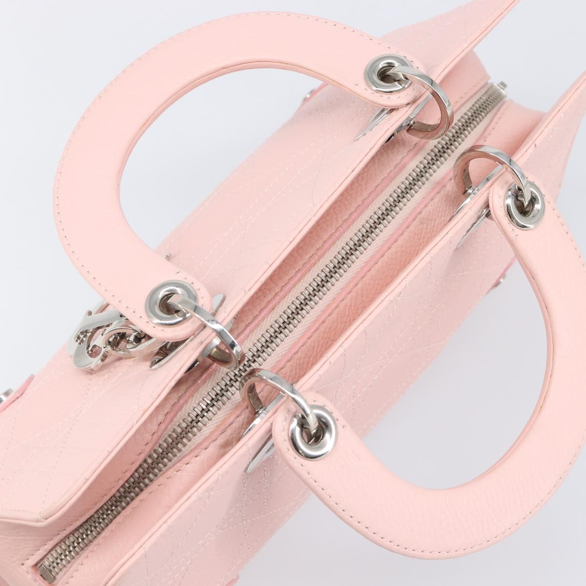Christian Dior Cannage Lady D Joy Hand Bag Leather Pink Silver Auth 198283SAM