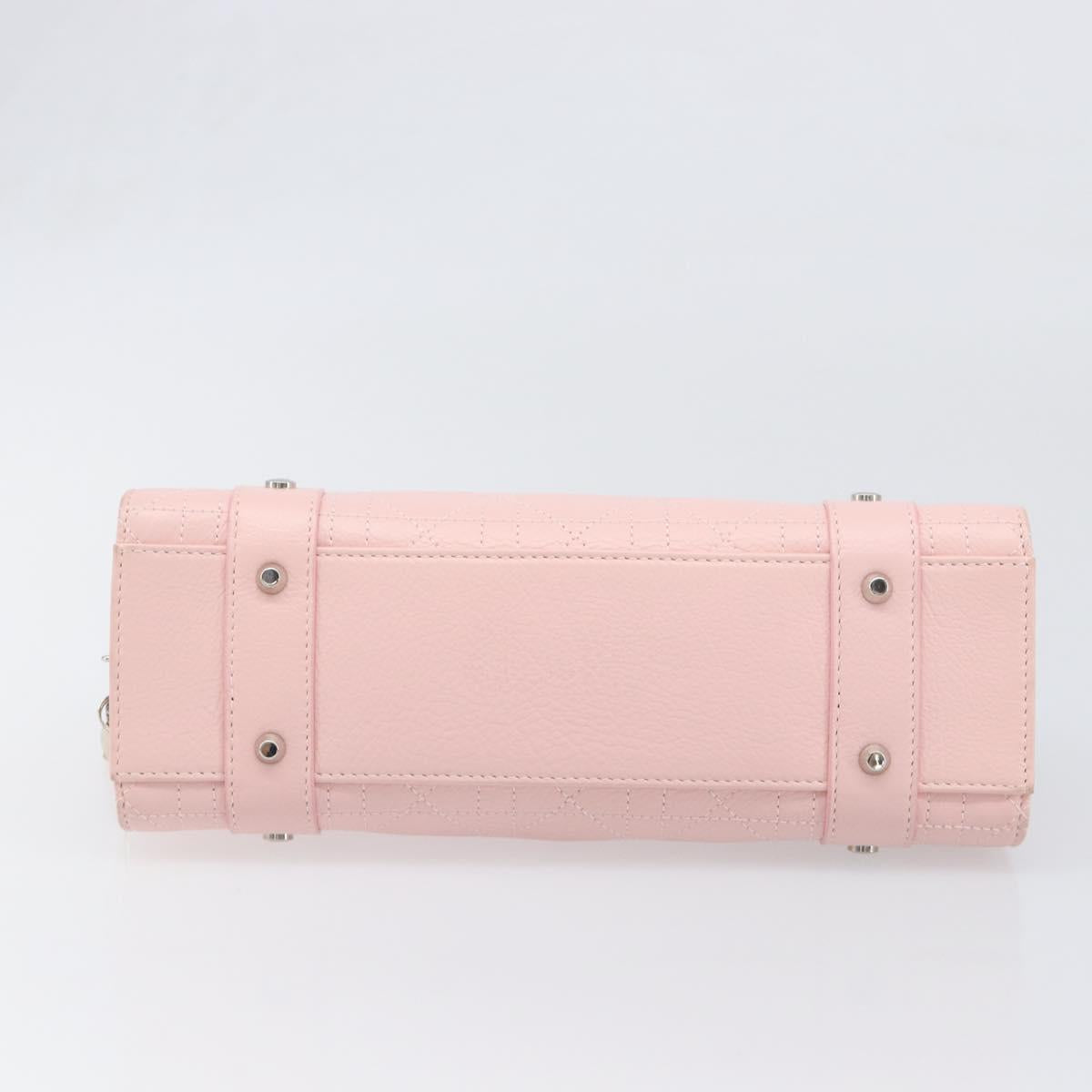 Christian Dior Cannage Lady D Joy Hand Bag Leather Pink Silver Auth 198283SAM
